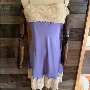 Free People Lavender and Cream Lace Chemise dress